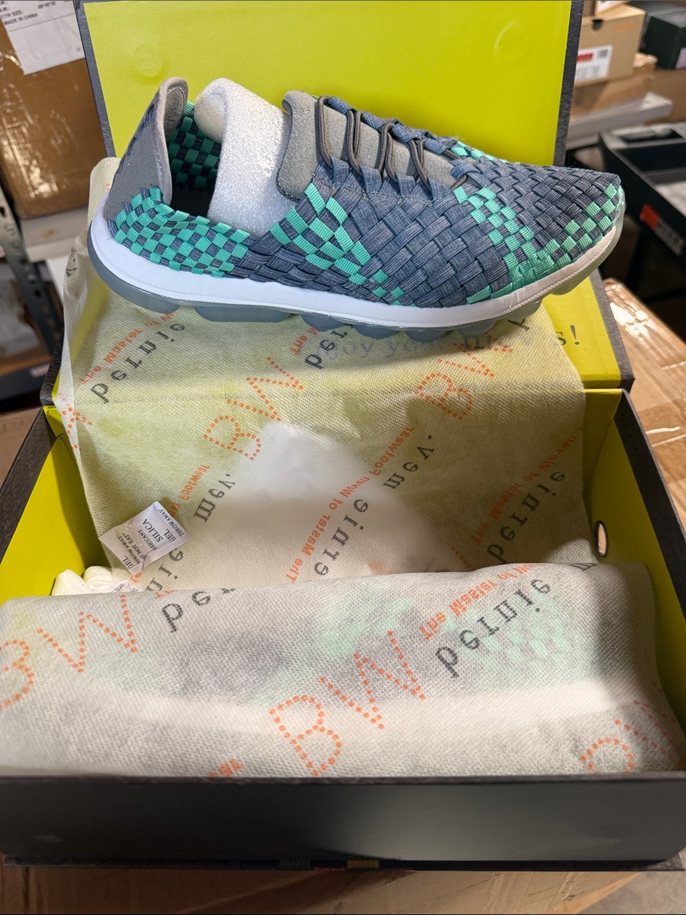bernie mev. Woven Slip-On Sneakers in Gray & Teal